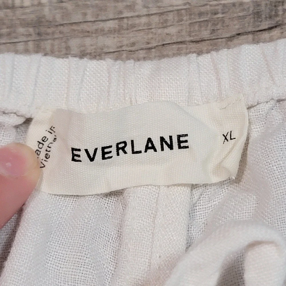 Everlane XL White European Flax Linen Drawstring Pull On Wide Leg Pants Pockets
